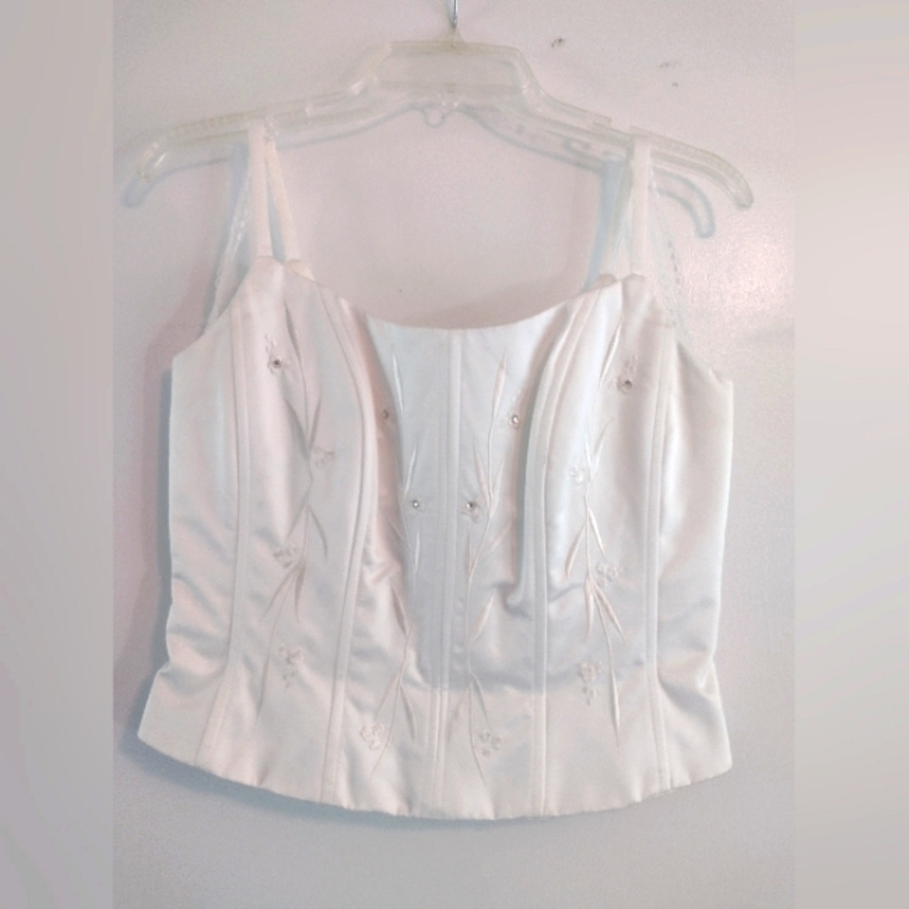 White Bodice with Floral Embroidery & Rhinestones